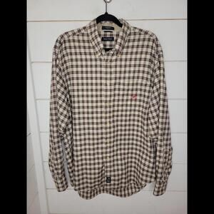 Vintage 90s Nautica large cream black & red checkered button down shirt